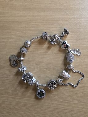 Pandora Sterling Silver Floral & Charm Bracelet with Enamel Accent